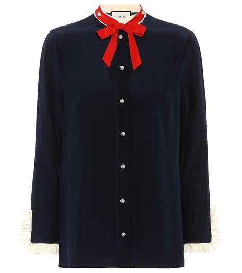 gucci blouse white red blue silk|Gucci decorative blouses.